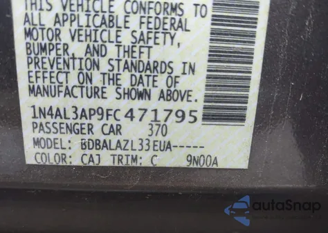 2015 Nissan Altima 2.5 z USA, uszkodzony, nr VIN 1N4AL3AP9FC471795